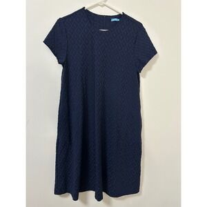 J‎ McLaughlin Navy Blue Duval Diamond Pattern Short Sleeve Swing Dress Womens L